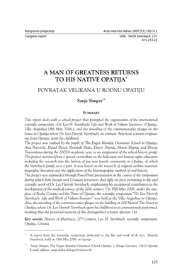 A Man of Greatness Returns to His Native Opatija* Povratak Velikana U Rodnu Opatiju