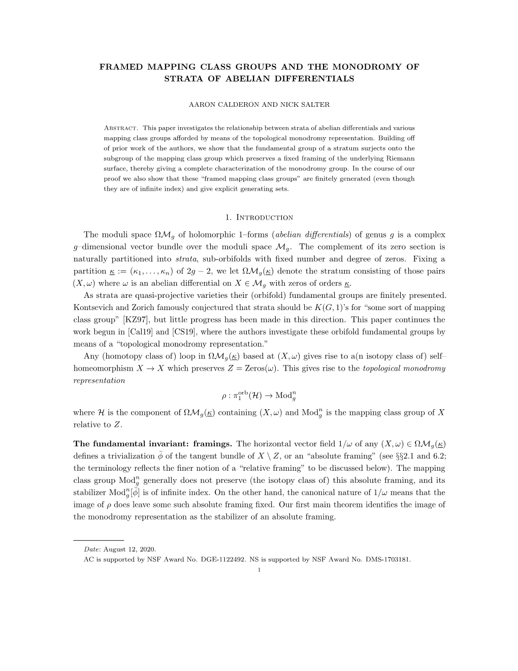 Framed Mapping Class Groups and the Monodromy of Strata of Abelian Differentials