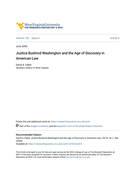 Justice Bushrod Washington and the Age of Discovery in American Law