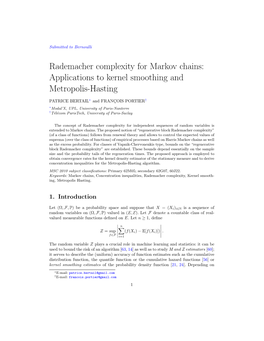 Rademacher Complexity for Markov Chains: Applications to Kernel Smoothing and Metropolis-Hasting
