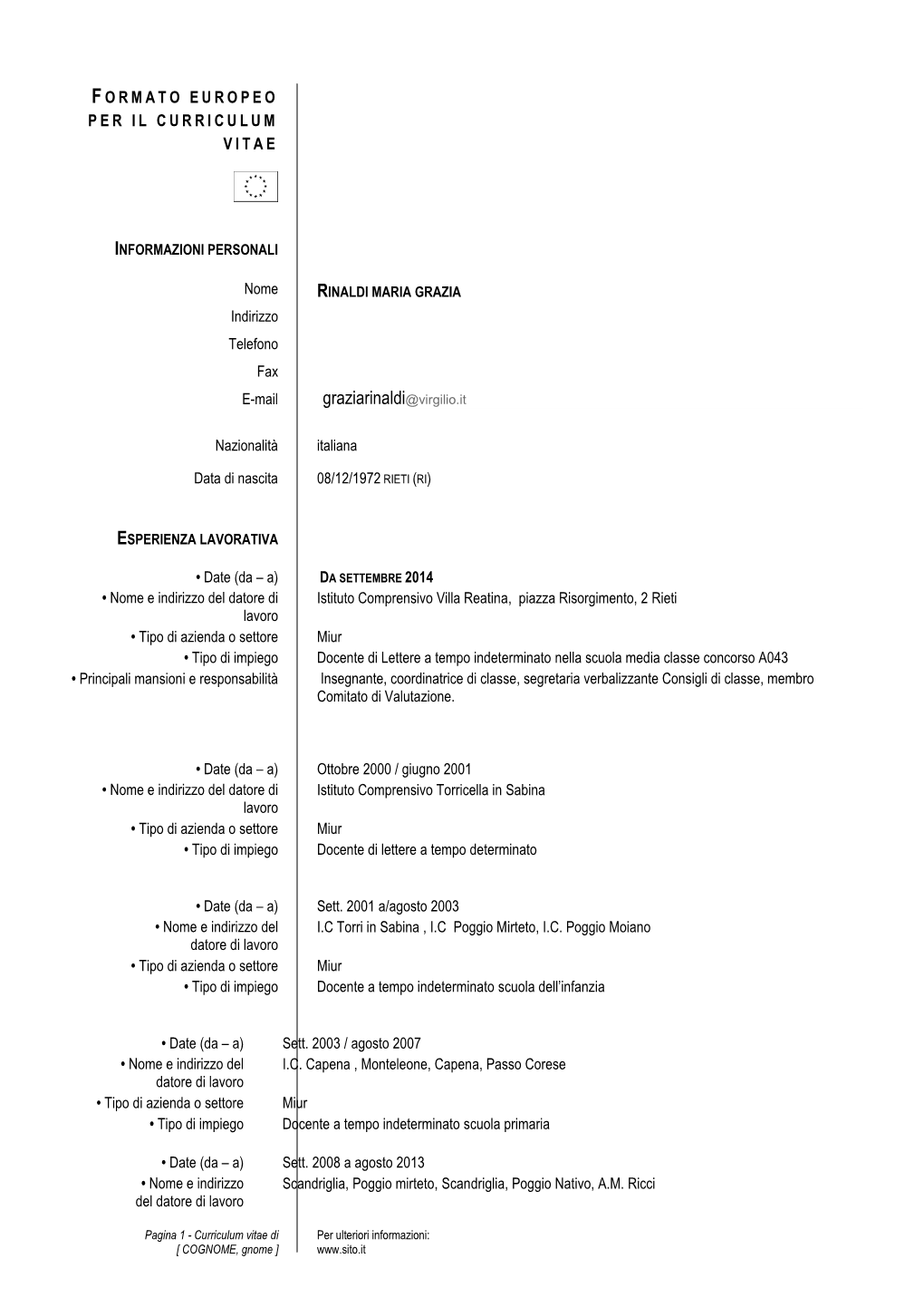 Formato Europeo Per Il Curriculum Vitae