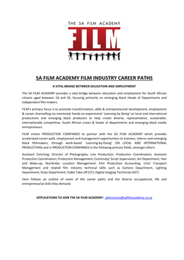 Sa Film Academy Film Industry Career Paths