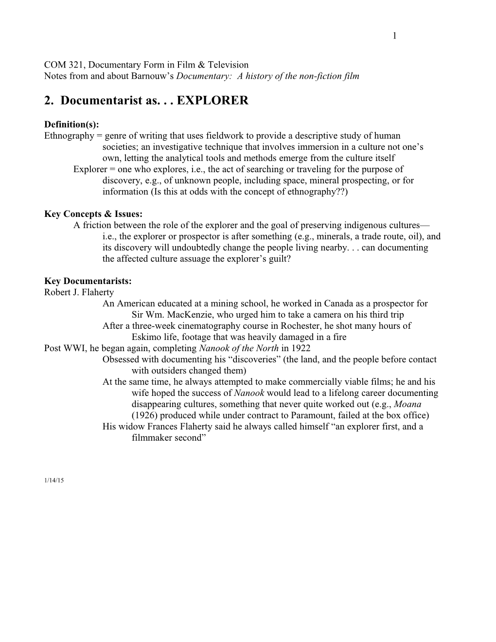 COM 321, Documentary Form in Film & Television s1