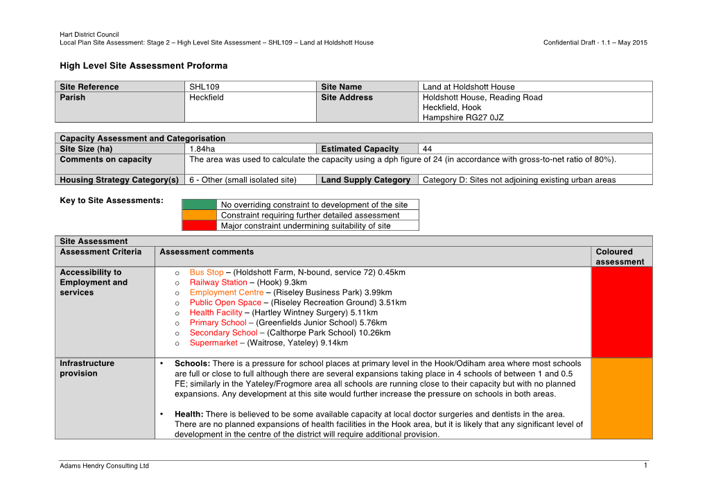 109 – Land at Holdshott House Confidential Draft - 1.1 – May 2015