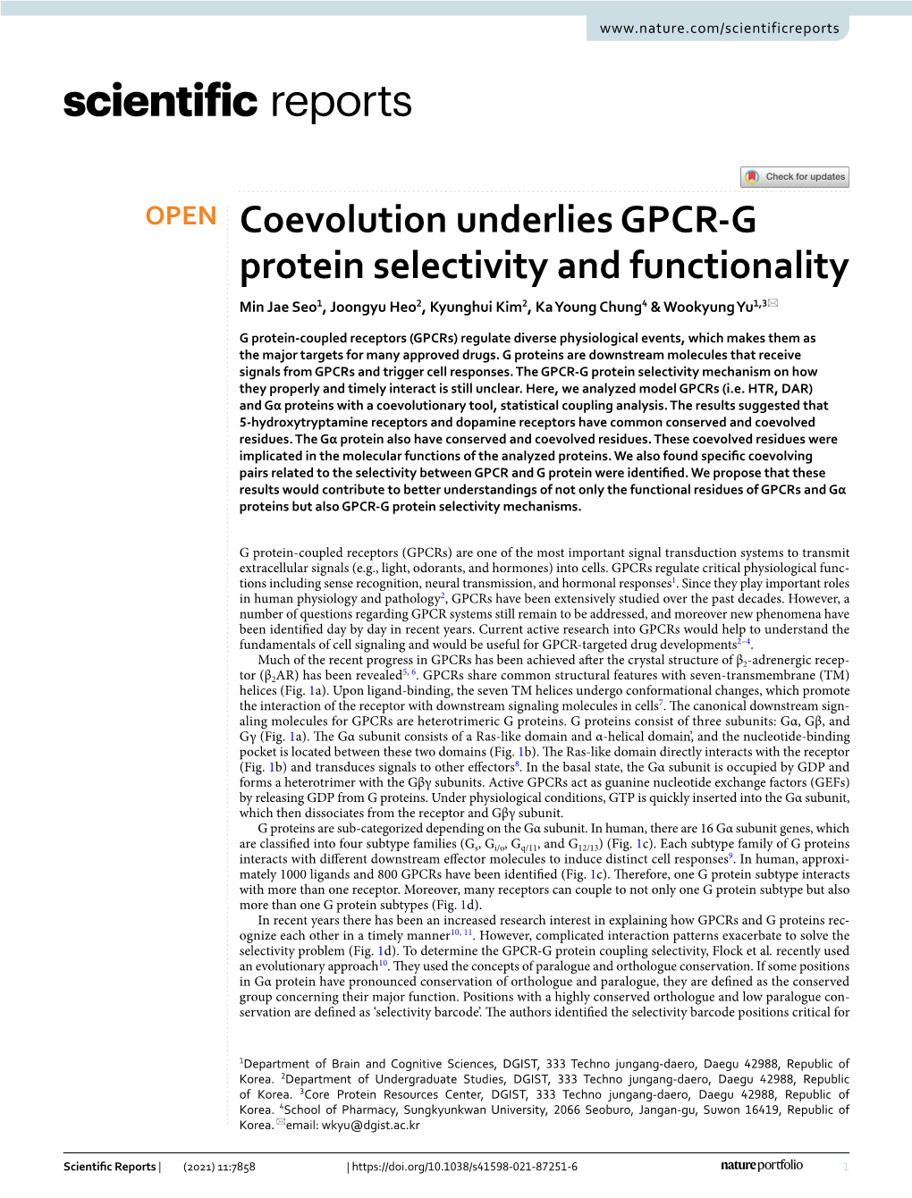 Coevolution Underlies GPCR-G Protein Selectivity and Functionality