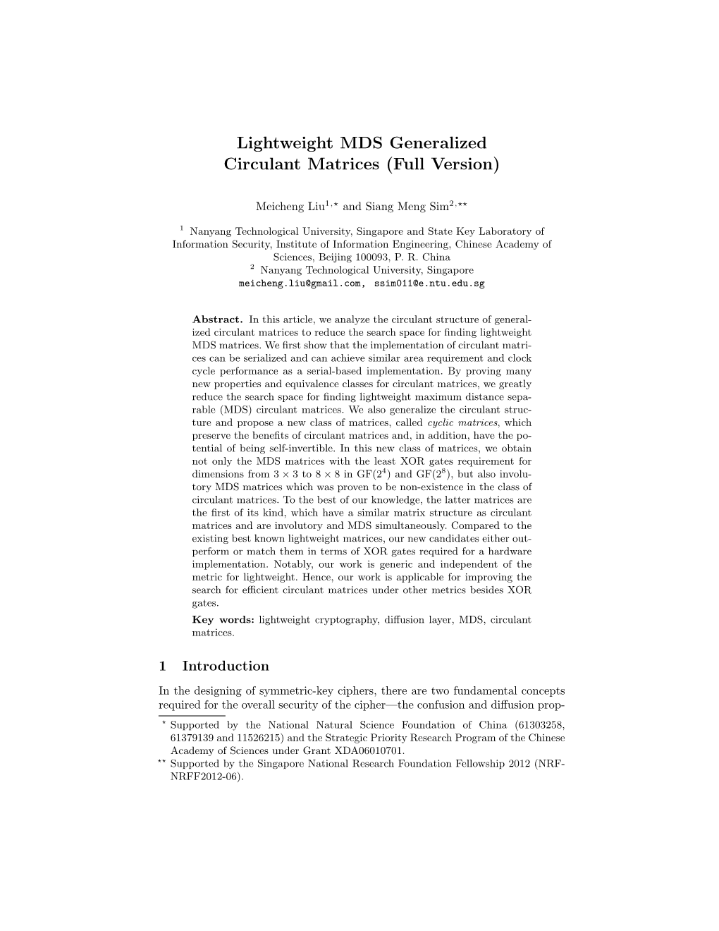 Lightweight MDS Generalized Circulant Matrices (Full Version)