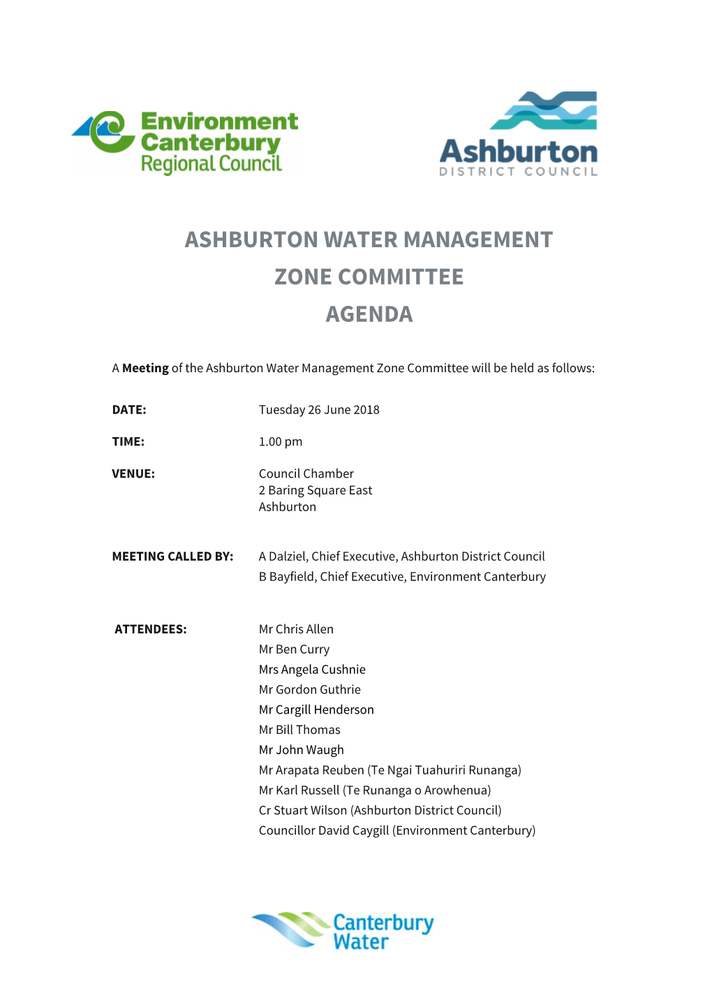 Ashburton Water Management Zone Committee Agenda