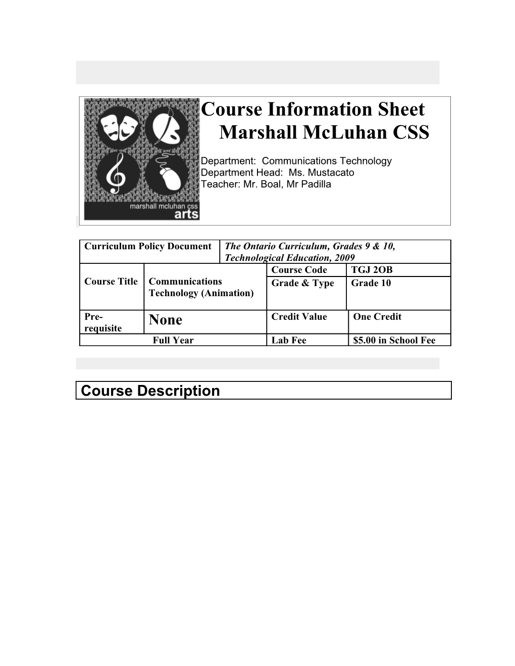 Course Information Sheet s2