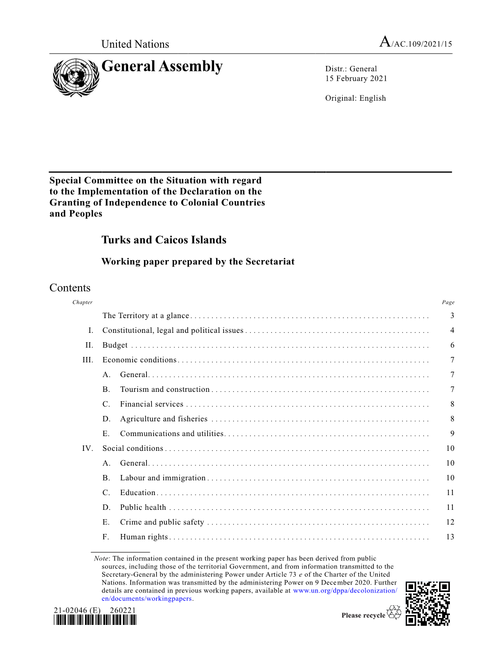 General Assembly Distr.: General 15 February 2021