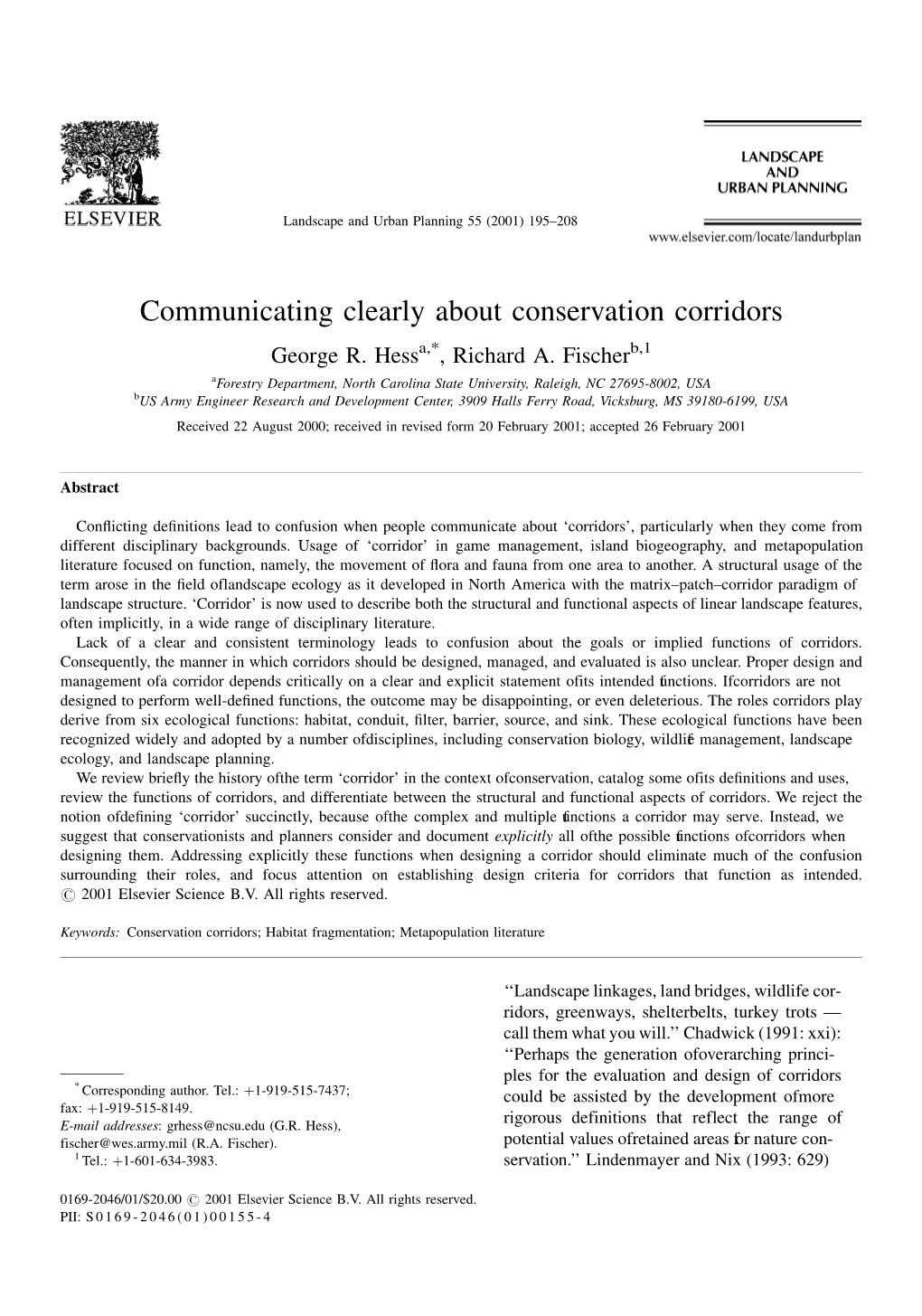 Communicating Clearly About Conservation Corridors George R