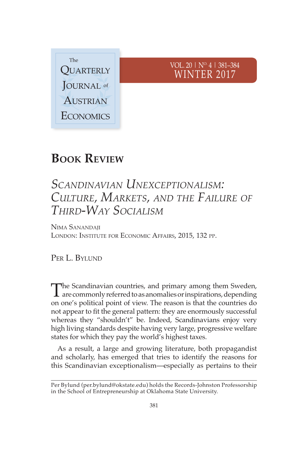 Scandinavian Unexceptionalism.Pdf