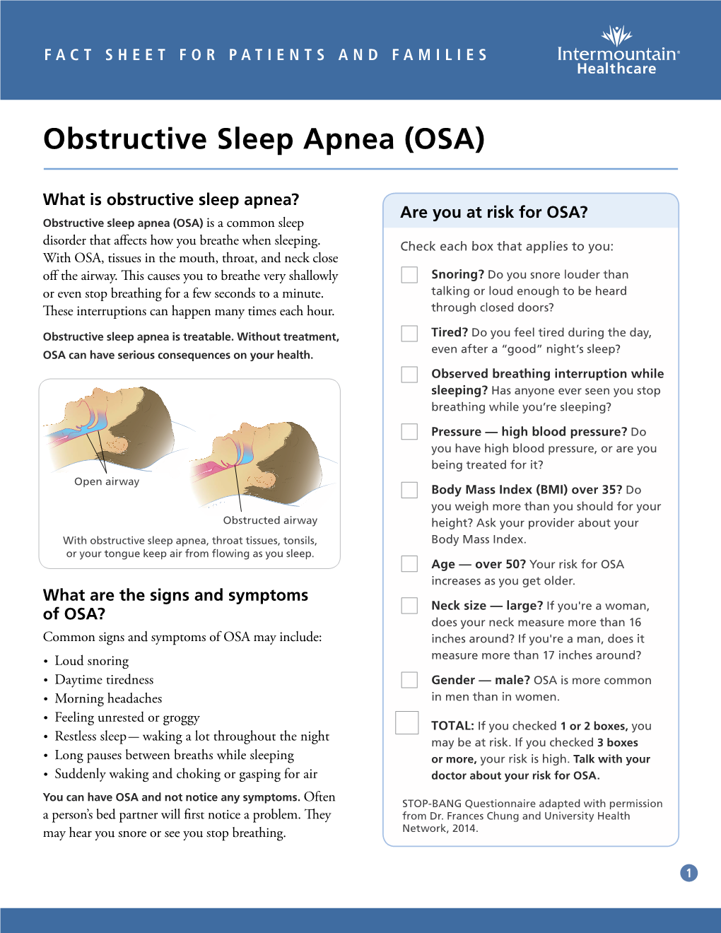 OSA Obstructive Sleep Apnea Fact Sheet