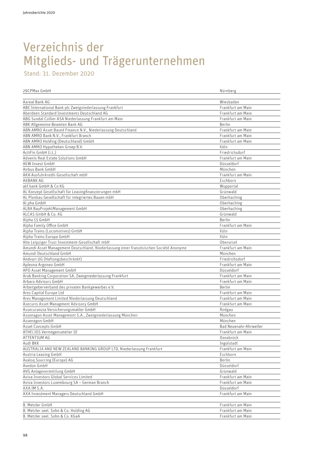 Mitgliederverzeichnis Aus Dem Aktuellen Jahresbericht PDF