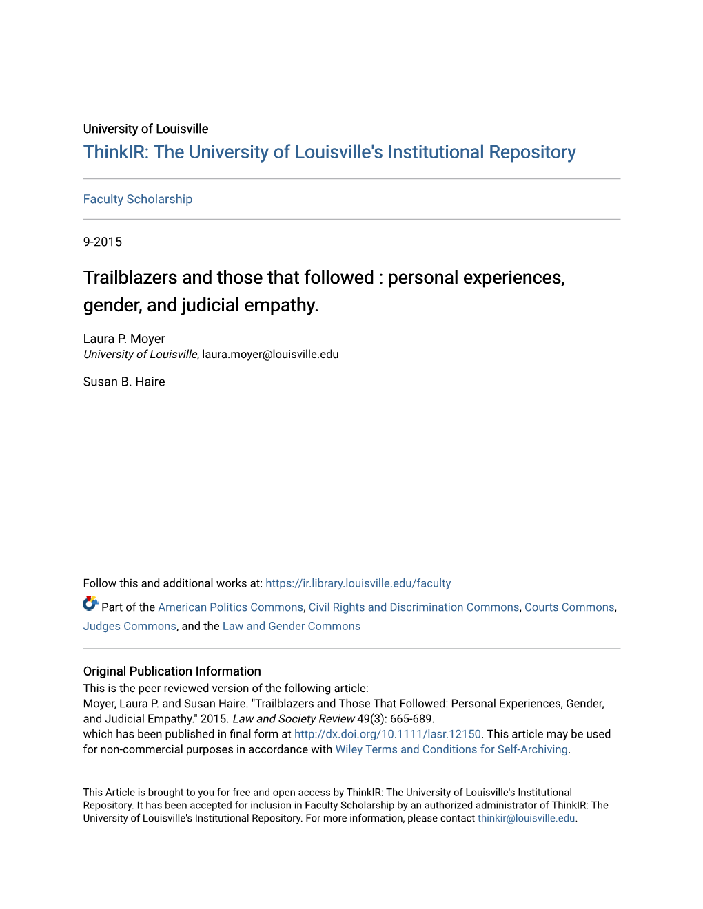 Trailblazers and Those That Followed : Personal Experiences, Gender, and Judicial Empathy