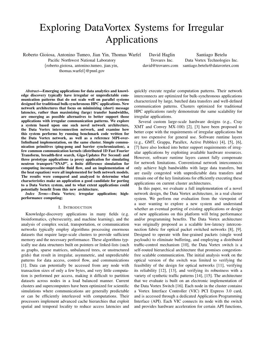 Exploring Datavortex Systems for Irregular Applications