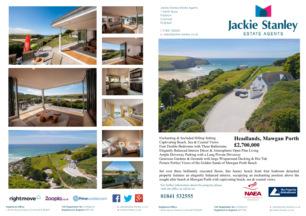 01841 532555 Headlands, Mawgan Porth £2,700,000