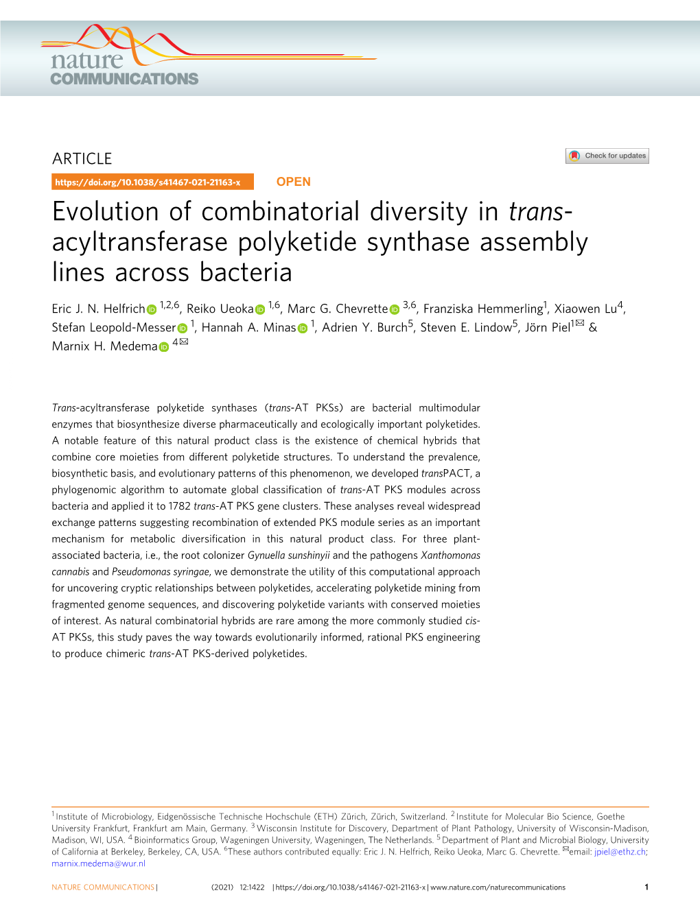 Evolution of Combinatorial Diversity in Trans-Acyltransferase Polyketide