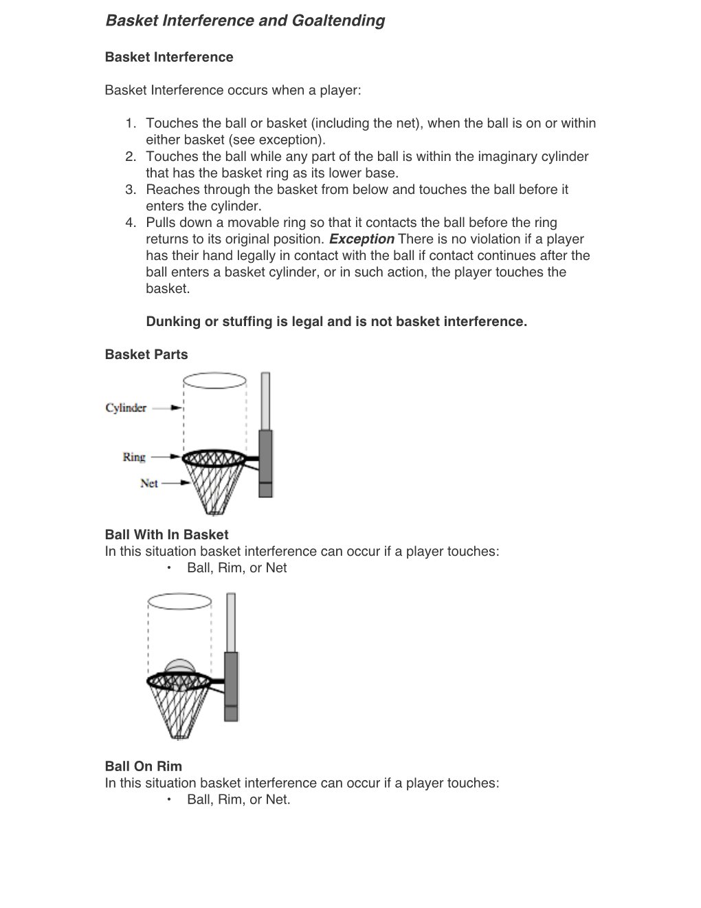 Basket Interference and Goaltending