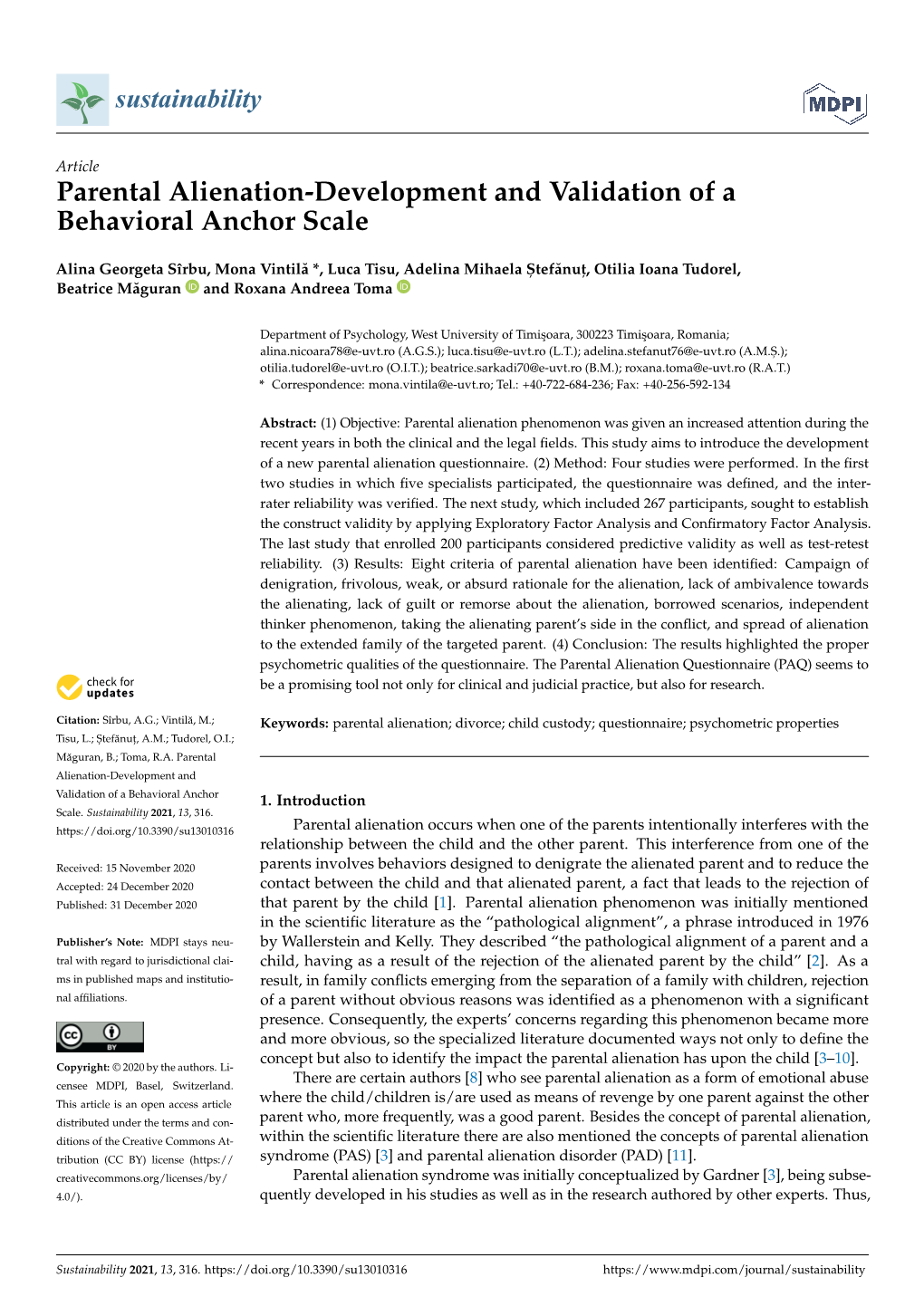 Parental Alienation-Development and Validation of a Behavioral Anchor Scale