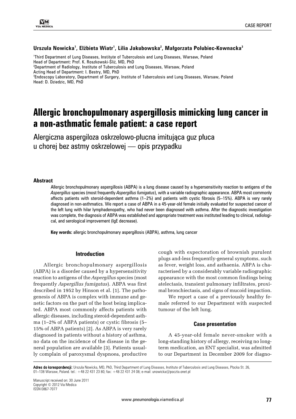 Allergic Bronchopulmonary Aspergillosis Mimicking Lung Cancer