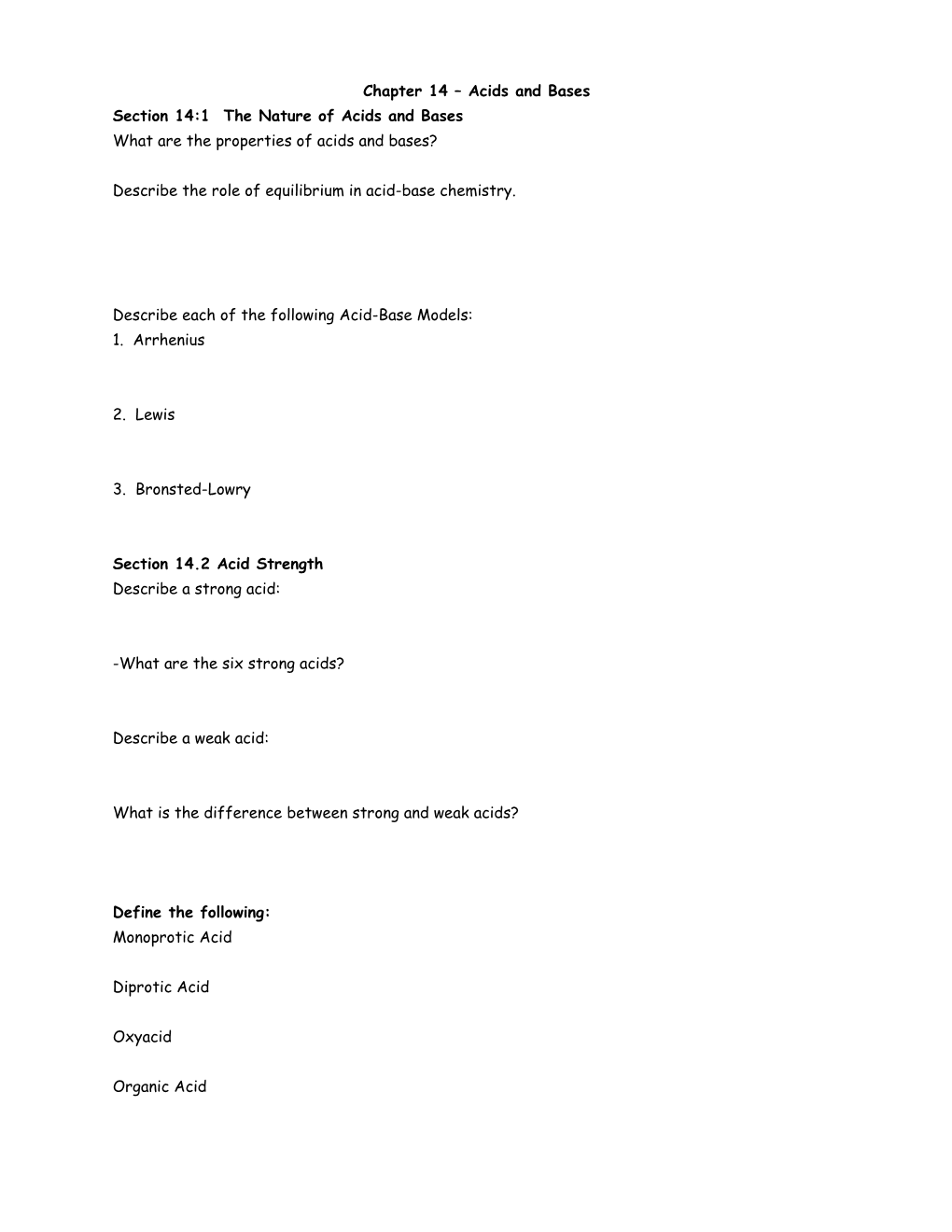 Chapter 14 Acids and Bases