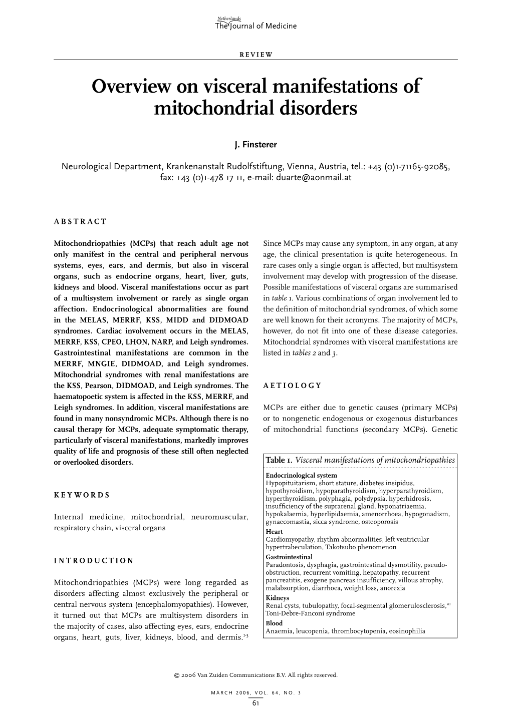 Overview on Visceral Manifestations of Mitochondrial Disorders