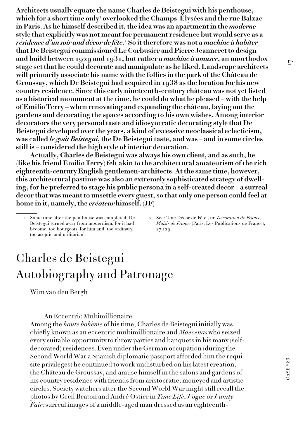 Charles De Beistegui Autobiography and Patronage