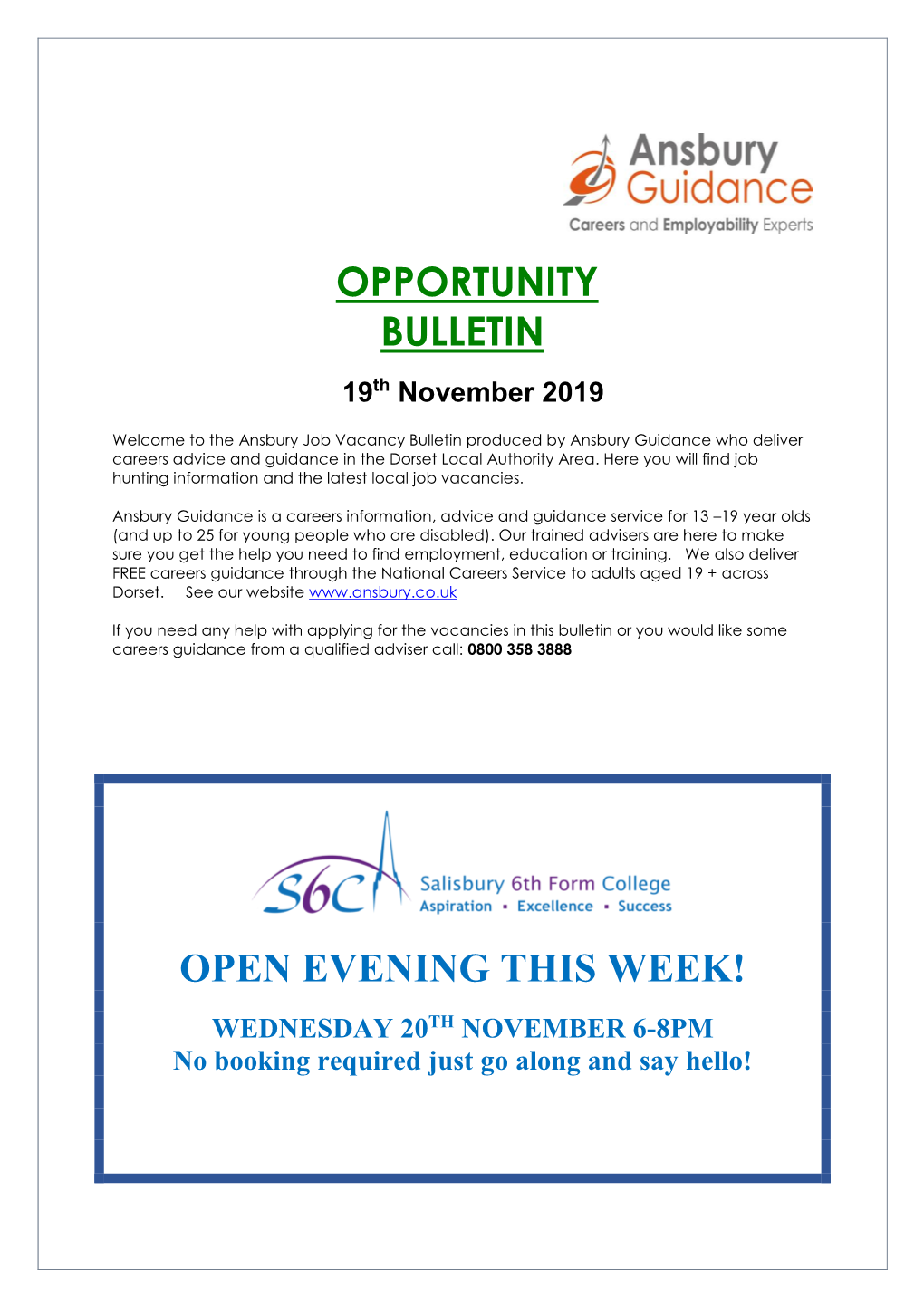 Opportunity Bulletin Open Evening