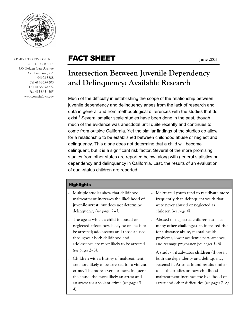 Intersection Between Juvenile Dependency and Delinquency: Available Research Page 2 of 9
