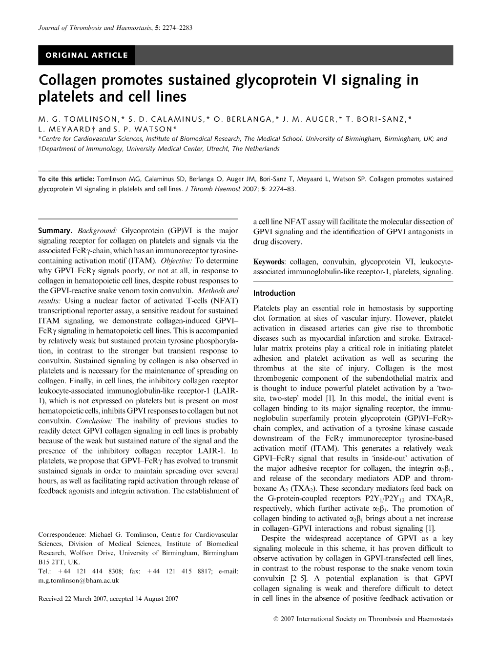 Collagen Promotes Sustained Glycoprotein VI Signaling in Platelets and Cell Lines