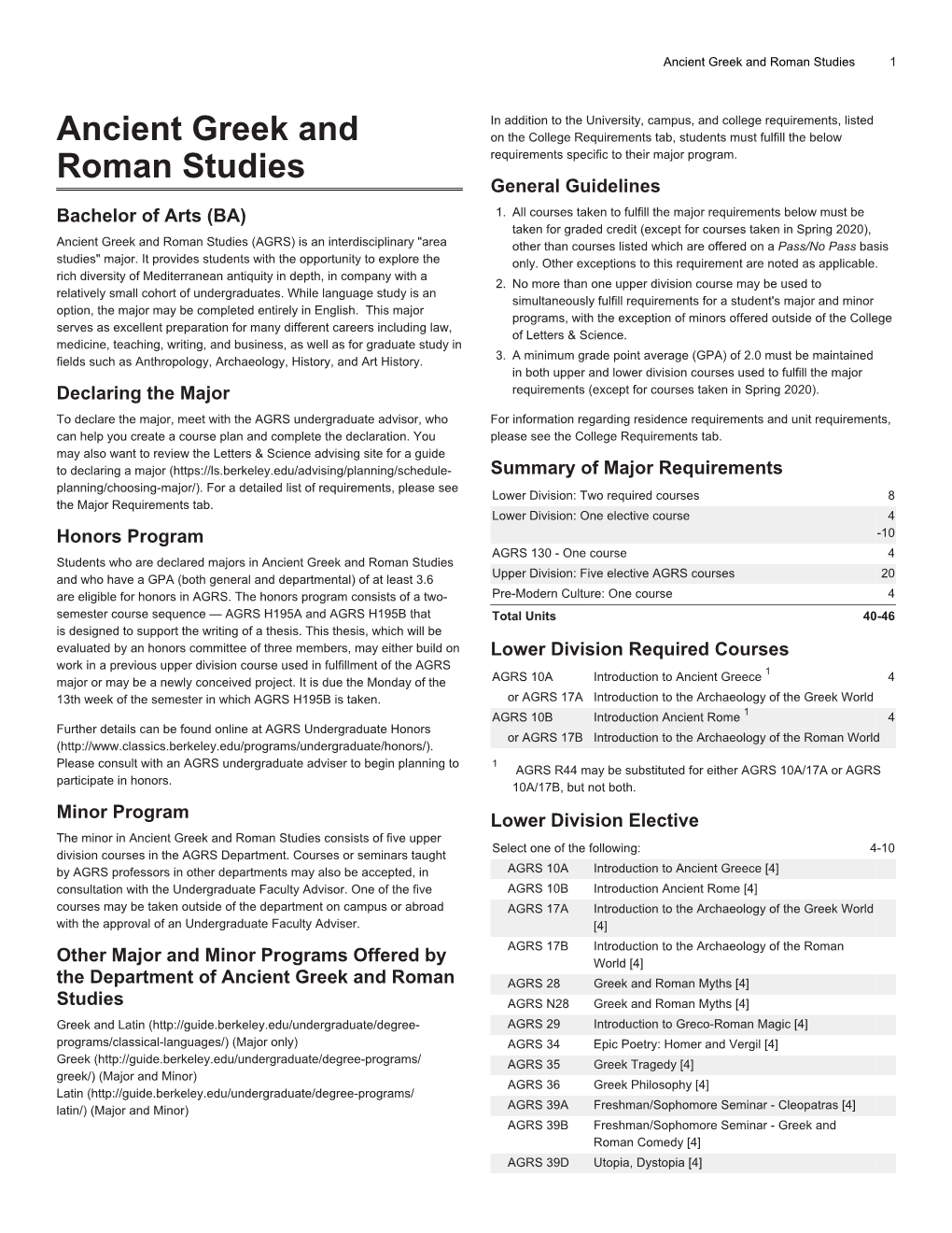 Ancient Greek and Roman Studies 1