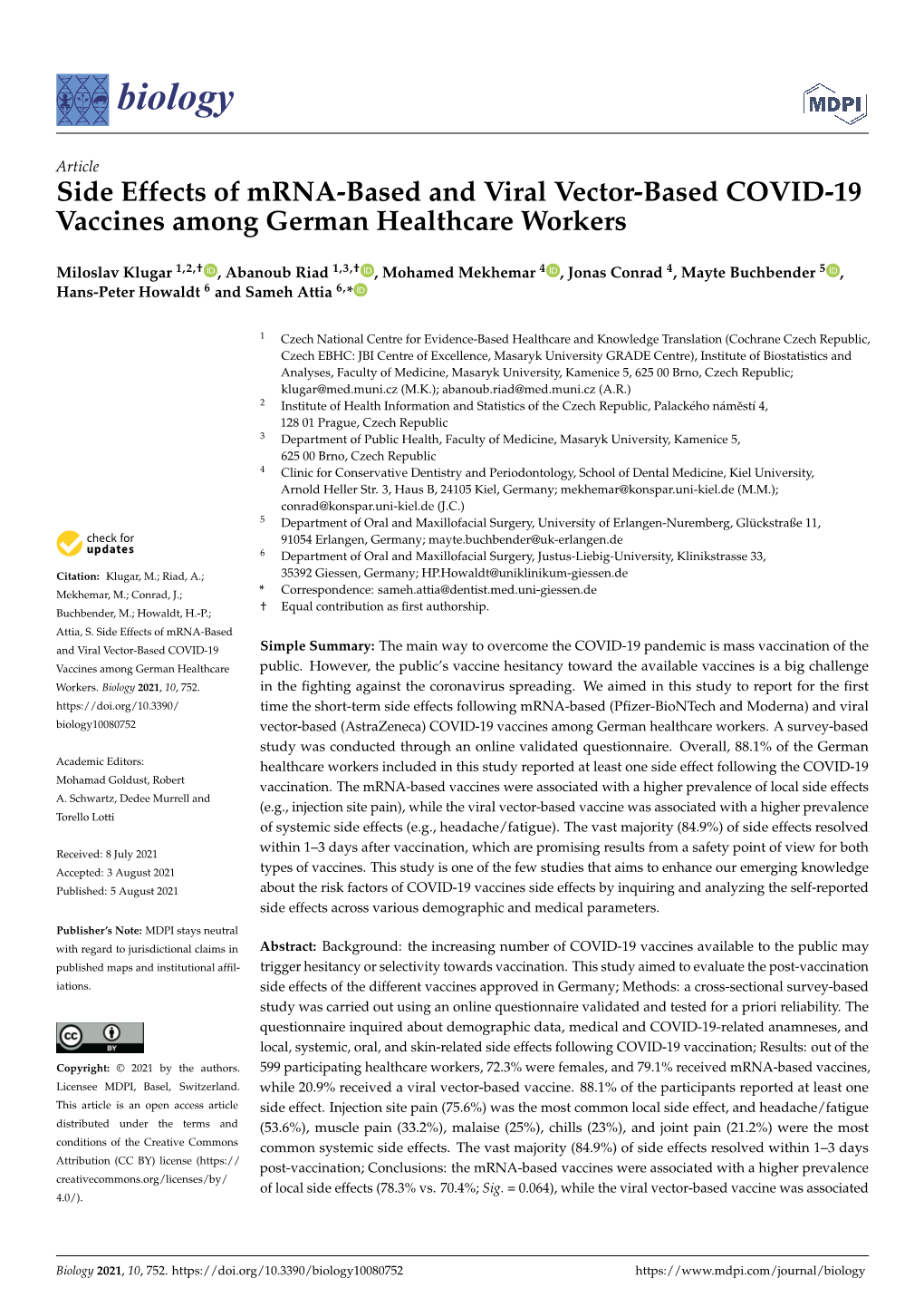 Side Effects of Mrna-Based and Viral Vector-Based COVID-19 Vaccines Among German Healthcare Workers