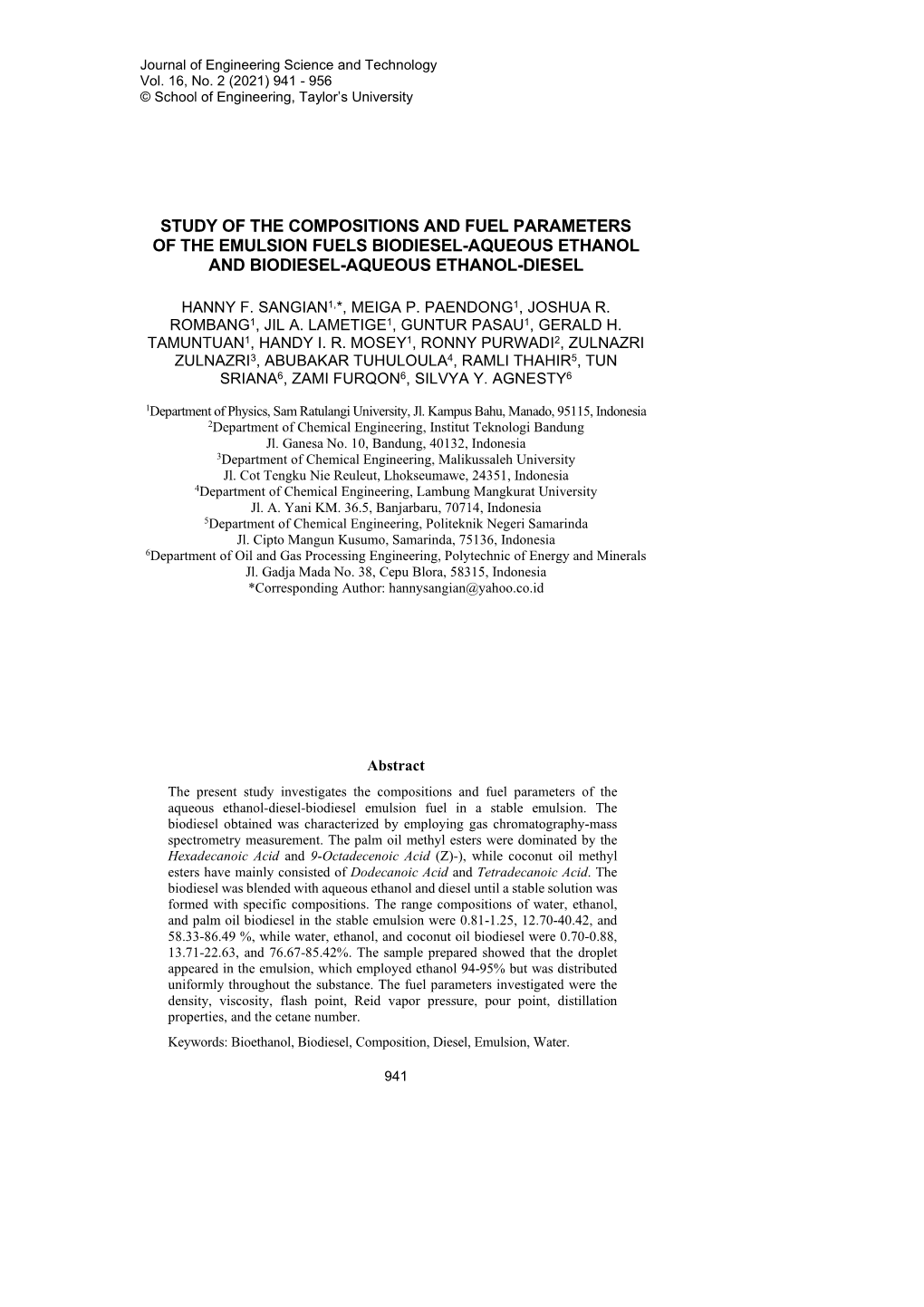 Study of the Compositions and Fuel Parameters of the Emulsion Fuels Biodiesel-Aqueous Ethanol and Biodiesel-Aqueous Ethanol-Diesel