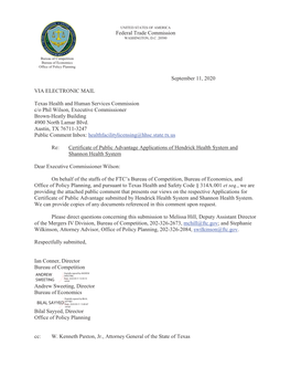 FTC Staff Comment to Texas Health and Human Services Commission