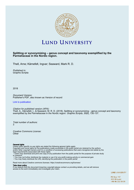 Genus Concept and Taxonomy Exemplified by the Parmeliaceae in the Nordic Region