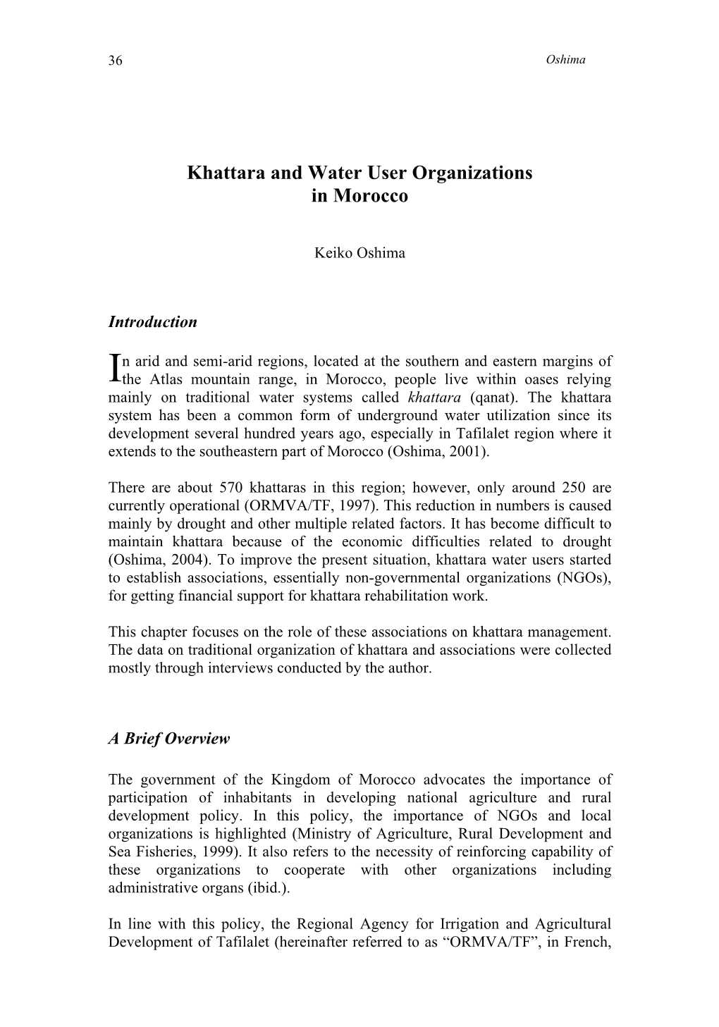 Khattara and Water User Organizations in Morocco
