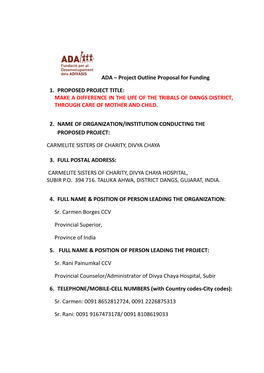 Project Outline Proposal for Funding 1. PROPOSED PROJECT TITLE