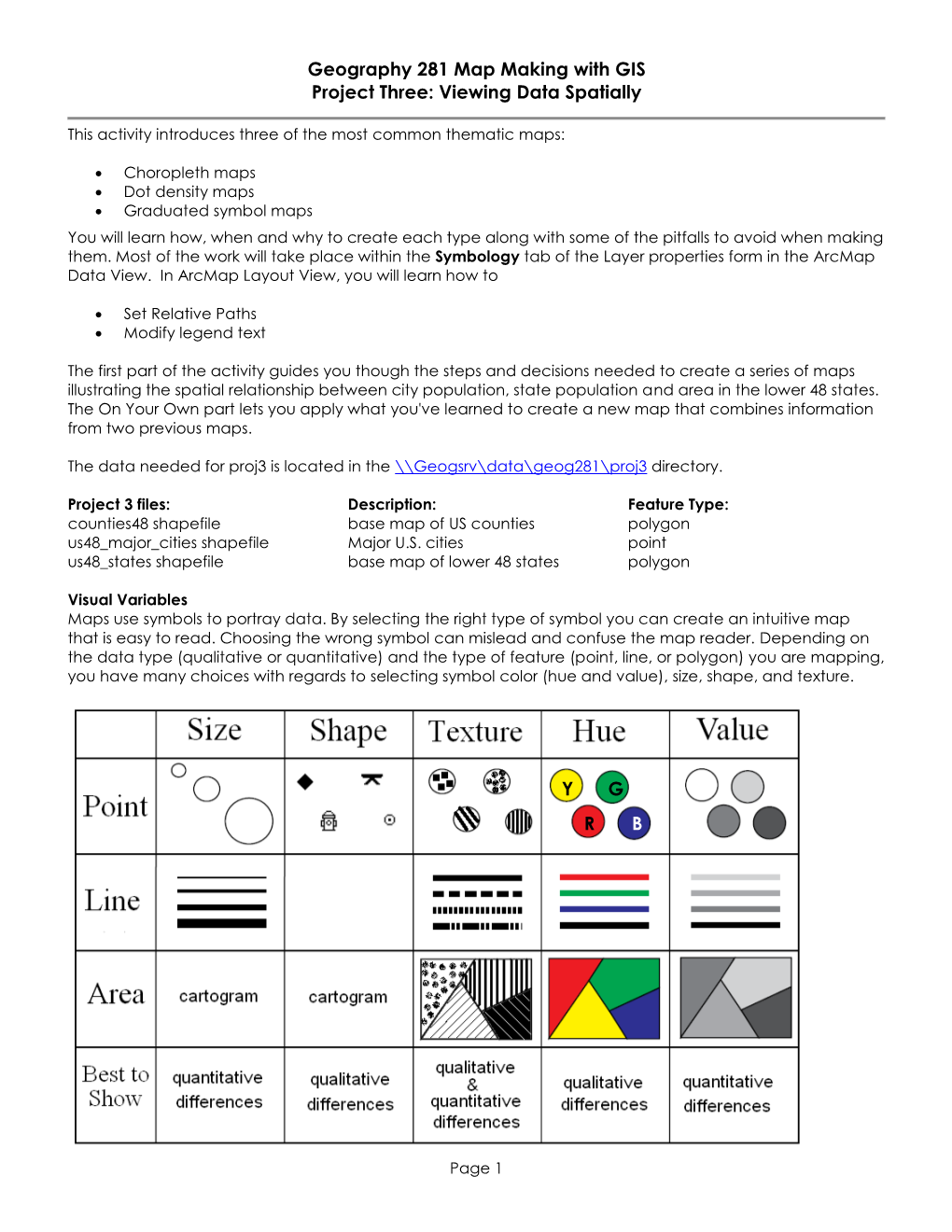 Geography 281 Map Making with GIS Project Three: Viewing Data Spatially