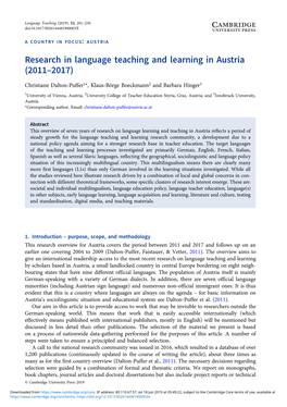 Research in Language Teaching and Learning in Austria (2011–2017)