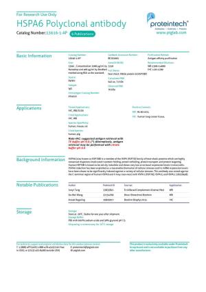 HSPA6 Polyclonal Antibody Catalog Number:13616-1-AP 6 Publications