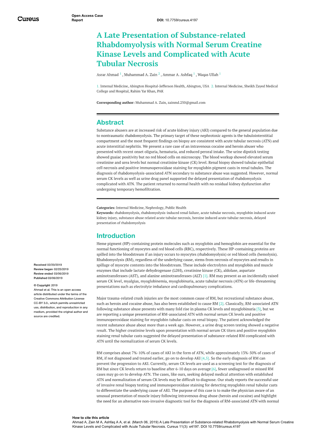 A Late Presentation of Substance-Related Rhabdomyolysis with Normal Serum Creatine Kinase Levels and Complicated with Acute Tubular Necrosis