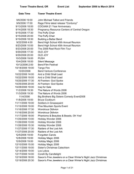 Tower Theatre Bend, OR Event List September 2006 to March 2014
