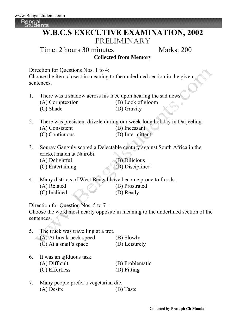 WBCS Prelims 2002 (Eng Ver) Question Paper.Pdf