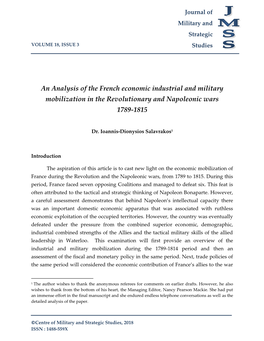 An Analysis of the French Economic Industrial and Military Mobilization in the Revolutionary and Napoleonic Wars 1789-1815