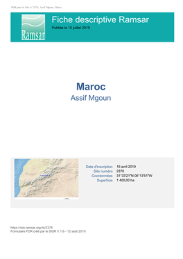Maroc Fiche Descriptive Ramsar Publiée Le 15 Juillet 2019