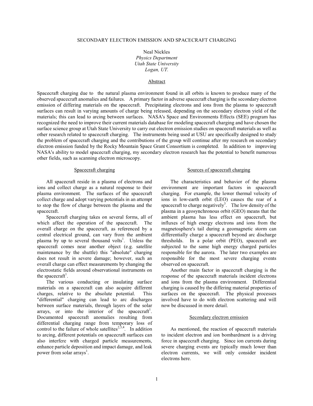 Secondary Electron Emission and Spacecraft Charging