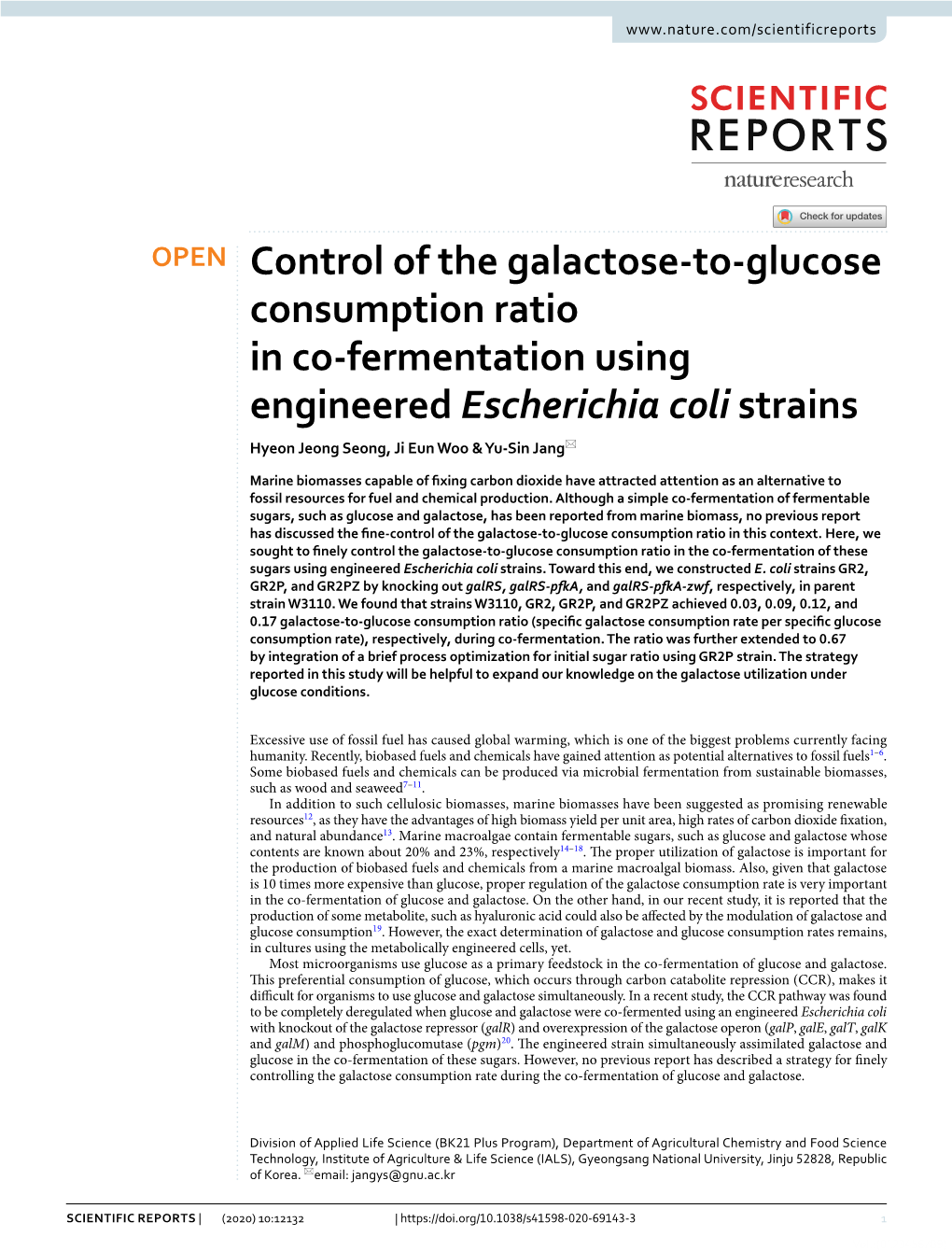 Control of the Galactose-To-Glucose Consumption Ratio in Co