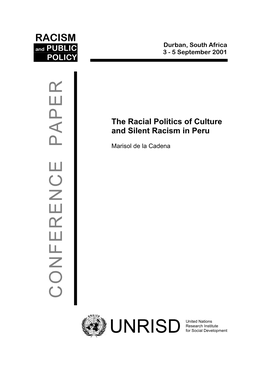 The Racial Politics of Culture and Silent Racism in Peru
