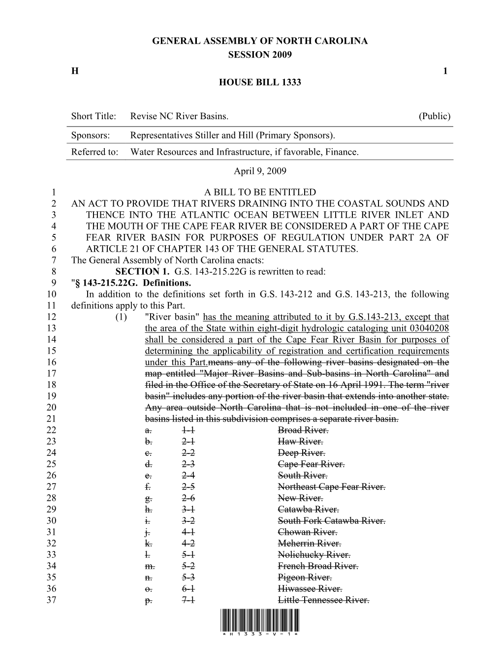 Revise NC River Basins. (Public) Sponsors: Representatives Stiller and Hill (Primary Sponsors)