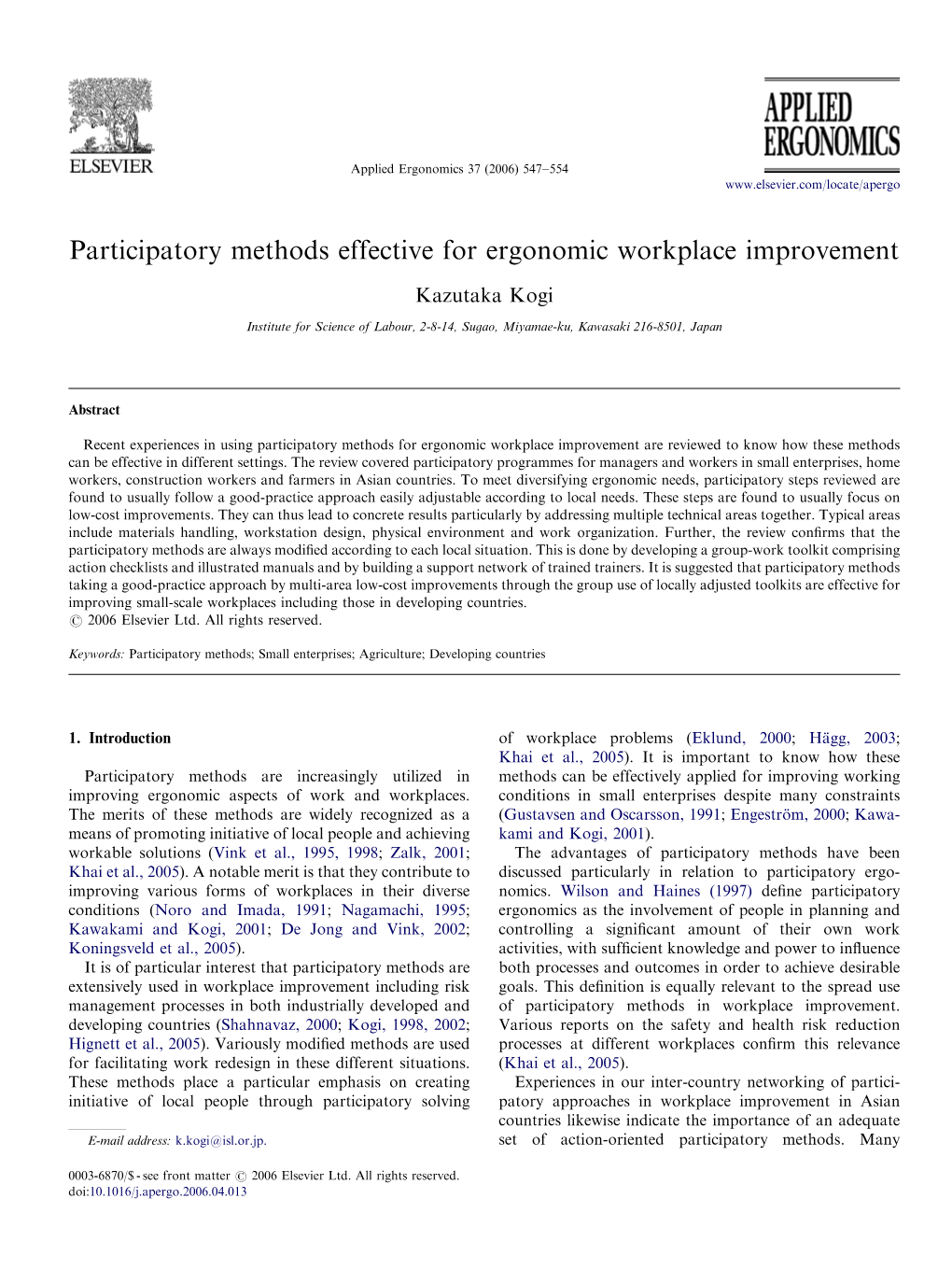 Participatory Methods Effective for Ergonomic Workplace Improvement